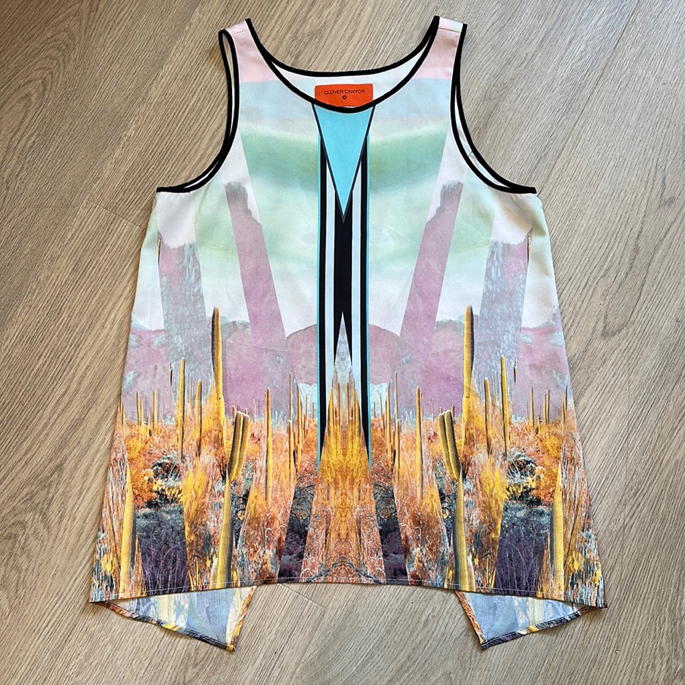 Clover Canyon Cactus Print Sleeveless Blouse Tank Women’s S Small
